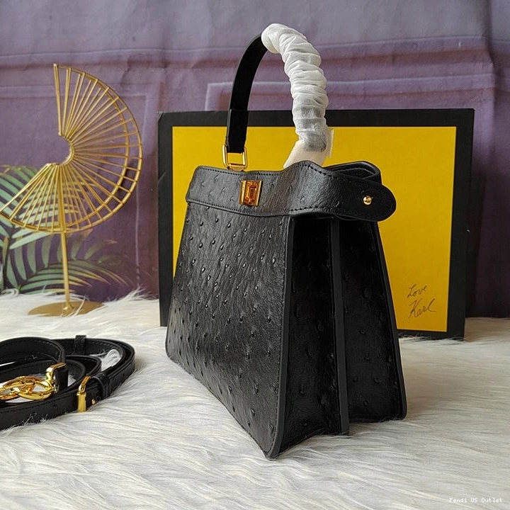 Affordable HOT Fendi ISeeU In Ostrich Peekaboo Petite Bag Black Leather 0812